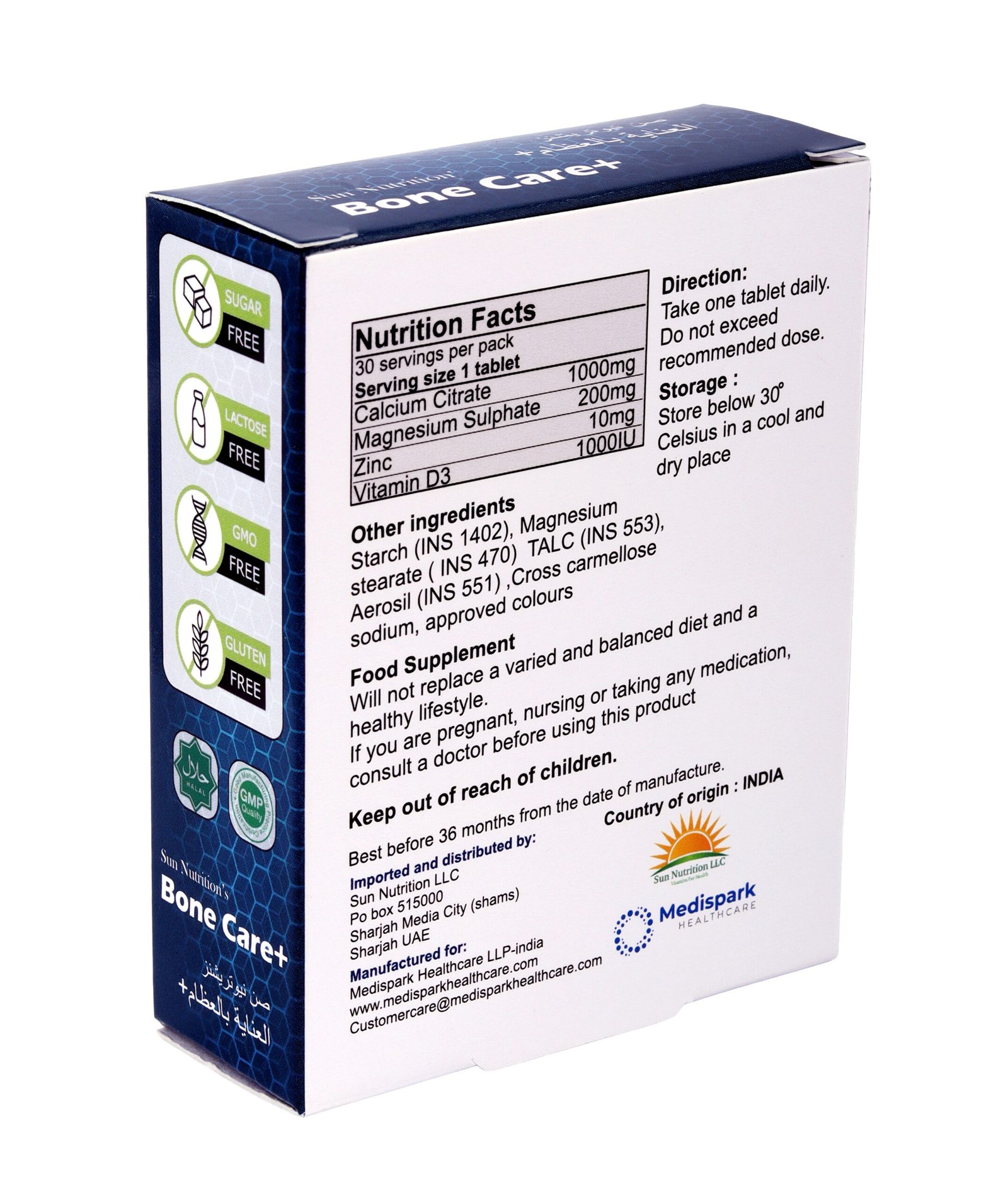 Sun Nutrition’s Bone Care+ Tablets – Calcium, Magnesium, Zinc & Vitamin D3 (30 Tablets) - Image 2