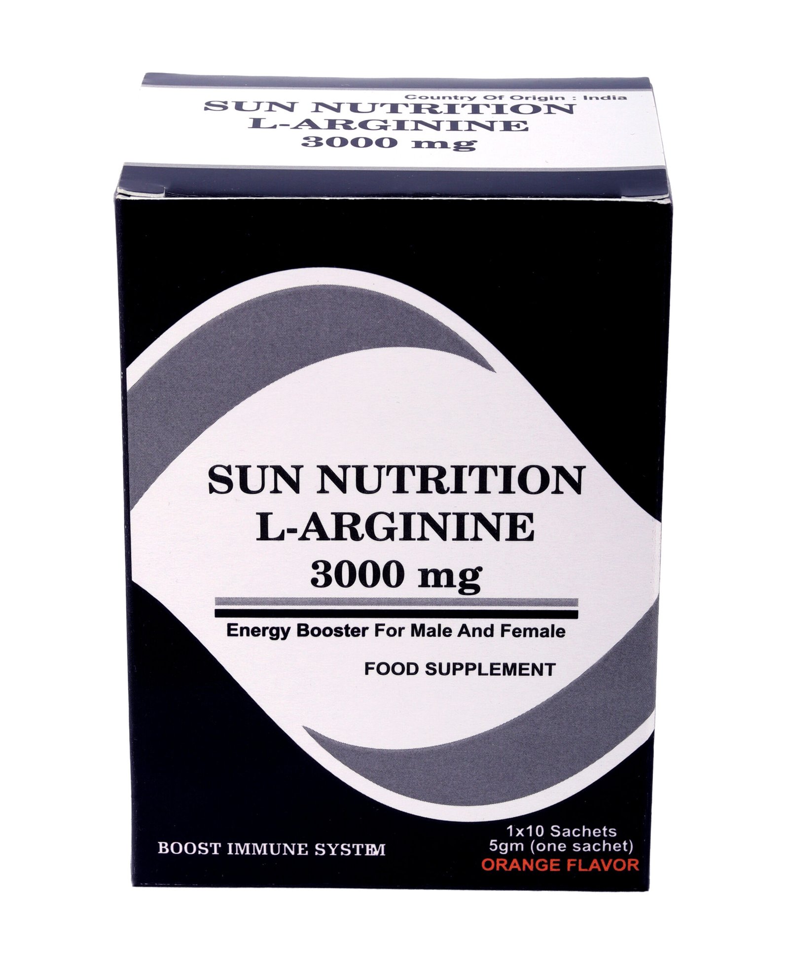 Sun Nutrition L-Arginine 3000 mg – Energy & Immunity Booster (Orange Flavor, 10 Sachets)