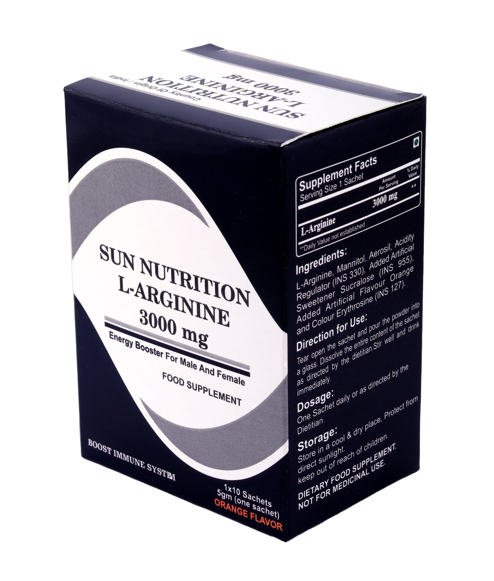 Sun Nutrition L-Arginine 3000 mg – Energy & Immunity Booster (Orange Flavor, 10 Sachets) - Image 3